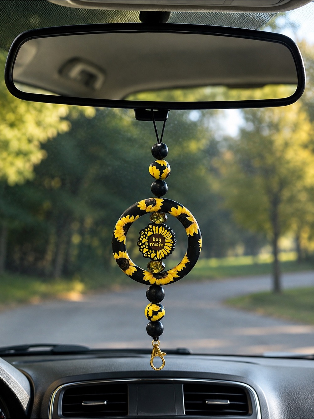 Sunflower Hanging Freshie Holder with Dog Mom Charm